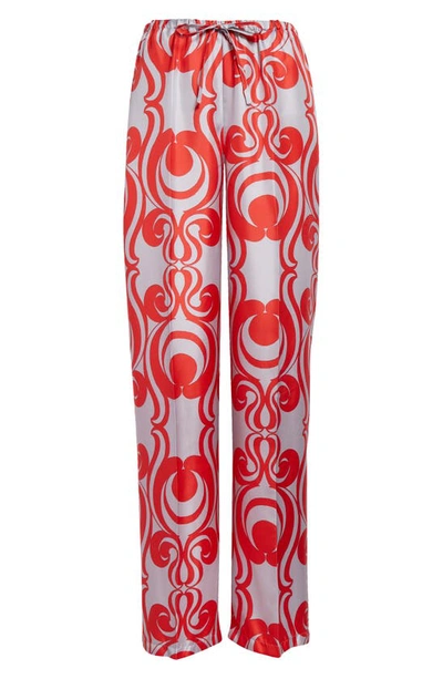 Dries Van Noten Print Drawstring Silk Pants In Red 352