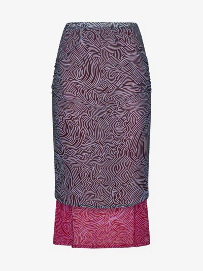 Dries Van Noten Print Mesh Layered Skirt In Dark Brown,multicolor