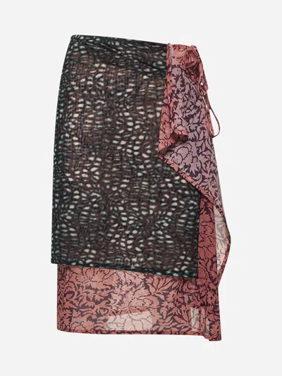 Dries Van Noten Printed Nylon Mesh Layered Skirt