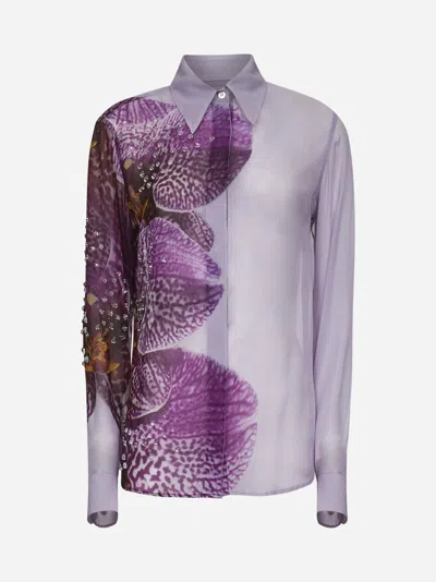 Dries Van Noten Purple Orchid Print Georgette Shirt