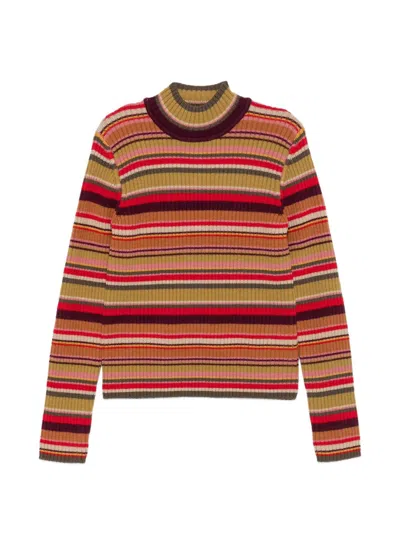 Dries Van Noten Ribbed Knit Sweater With Contrasting High Neckline In Multi