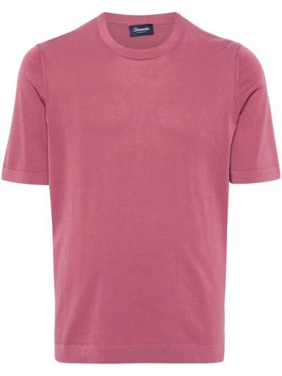 Drumohr Fine-ribbed Cotton T-shirt In Pink