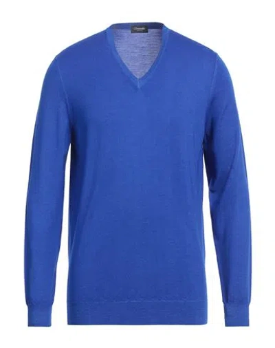Drumohr Man Sweater Bright Blue Size 40 Merino Wool