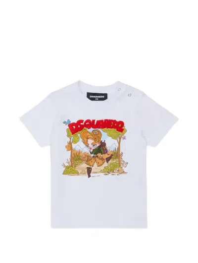 Dsquared2 Babies' Cartoon-print Logo-appliqué T-shirt In White