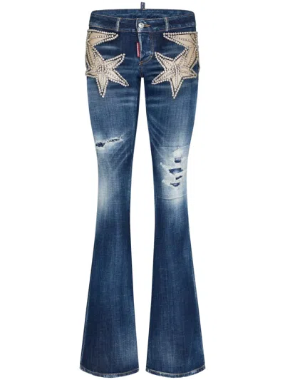 Dsquared2 Crystal-embellished Star-appliqué Jeans In Blue