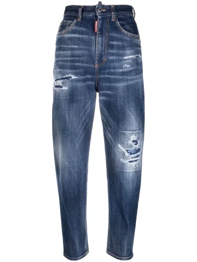 Dsquared2 Distressed Cropped Jeans In Blue