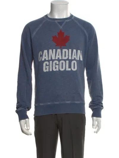 Pre-owned Dsquared2 Graphic Print Crew Neck Sweatshirt In Blue