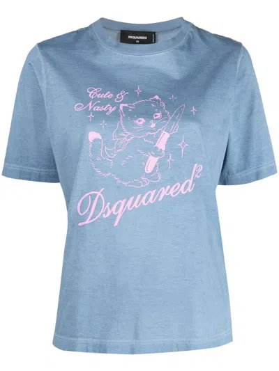 Dsquared2 Graphic-print Cotton T-shirt In Blue