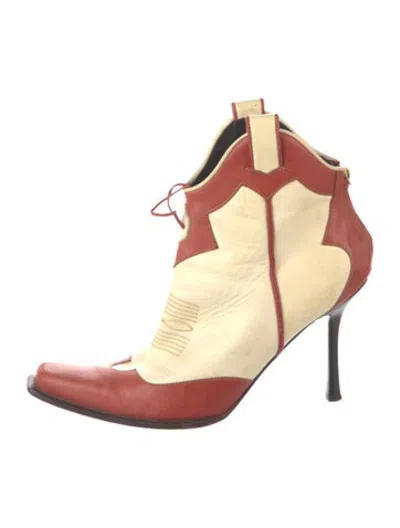 Pre-owned Dsquared2 Leather Embroidered Accent Western Boots In White