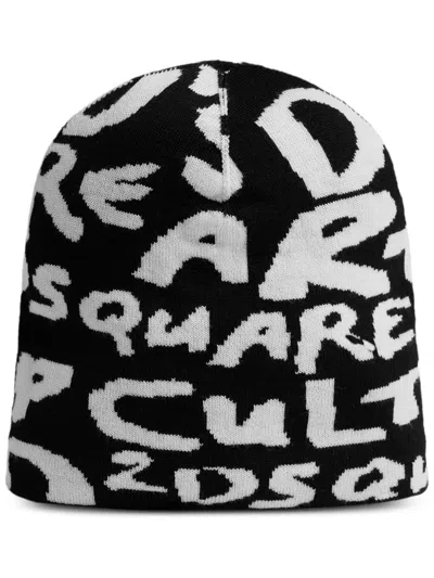 Dsquared2 Logo Intarsia-knit Wool Beanie In Black
