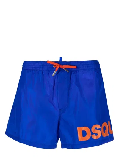 Dsquared2 Logo Printed Drawstring Swim Shorts In Blue