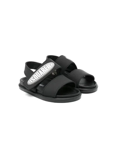Dsquared2 Kids' Logo-appliqué Leather Sandals In Black