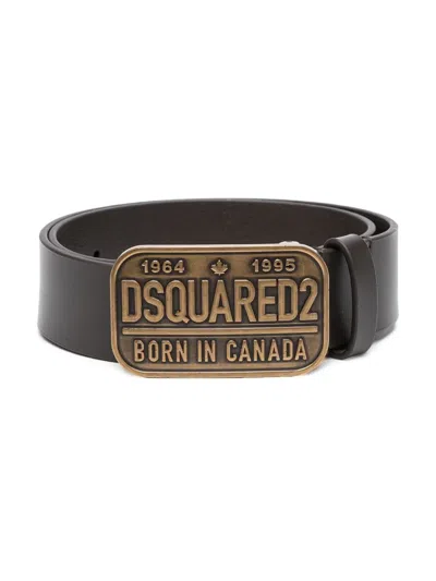Dsquared2 Kids' Logo-buckle Leather Belt In Brown