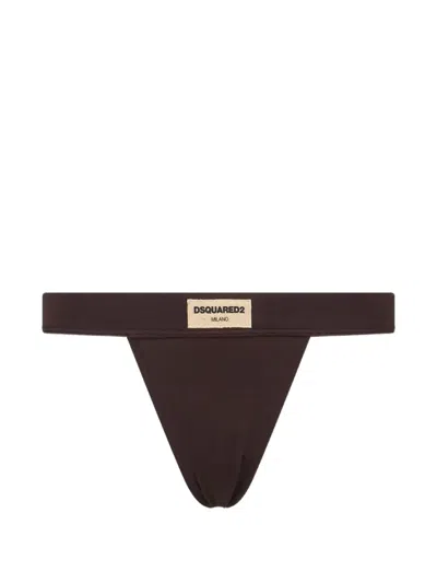 Dsquared2 Logo-embroidered Thong In Brown