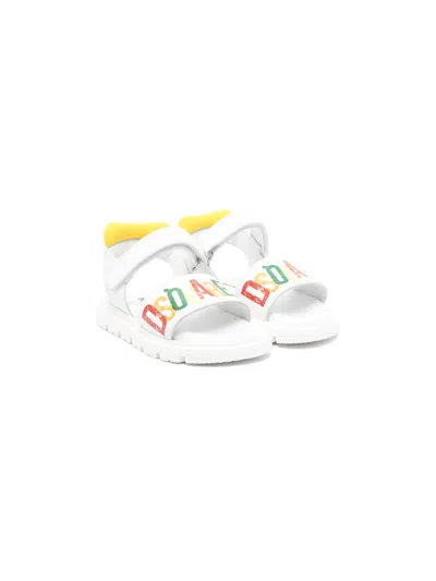 Dsquared2 Kids' Logo-print Leather Sandals In White