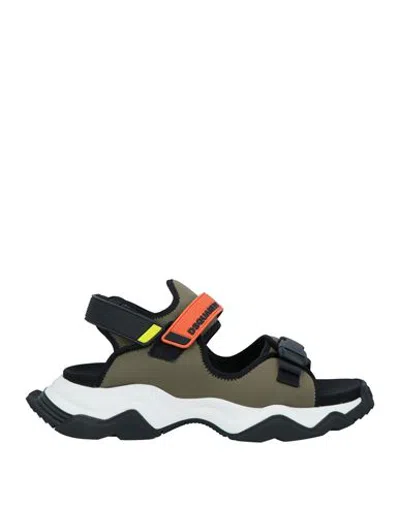 Dsquared2 Man Sandals Military Green Size 12 Textile Fibers