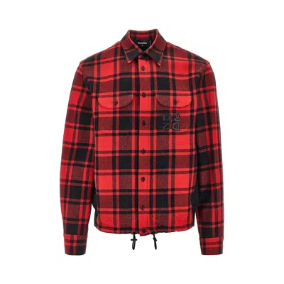 Dsquared2 Nylon And Flannel Hybrid Overshirt In Red