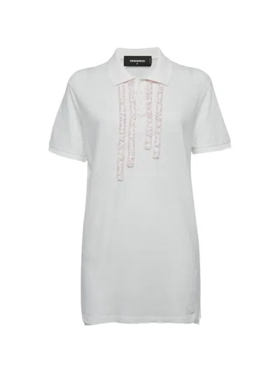 Pre-owned Dsquared2 Ruffle-detail Polo Shirt In White