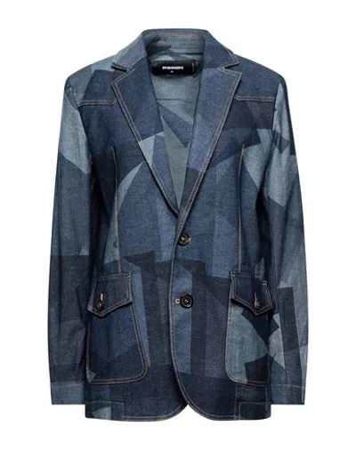 Dsquared2 Woman Blazer Blue Size 6 Cotton, Elastane