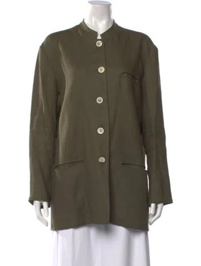 Pre-owned Dušan Linen Long Sleeve Button-up Top In Green