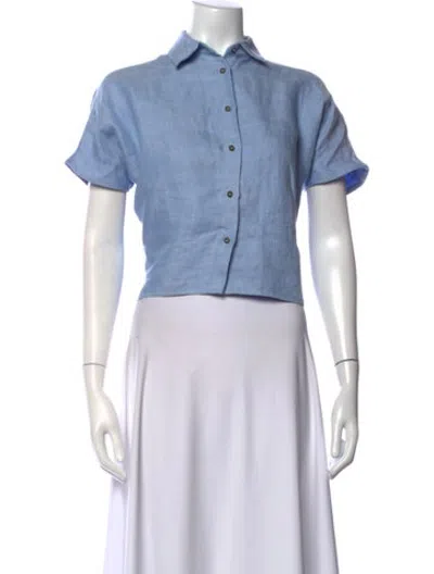 Pre-owned Dušan Linen Short Sleeve Button-up Top In Blue