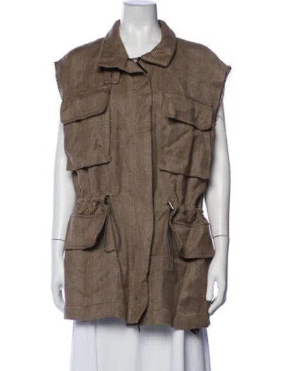 Pre-owned Dušan Linen Tweed Pattern Utility Jacket In Brown