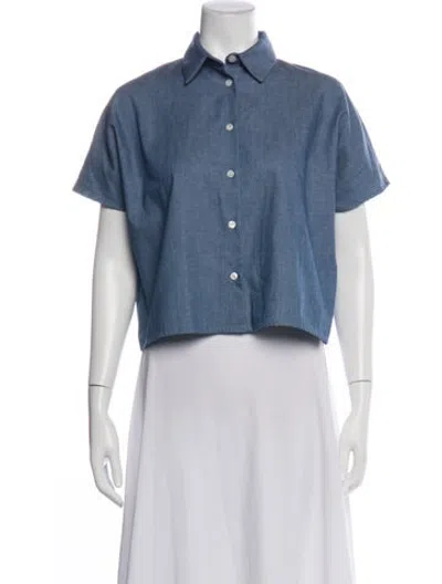 Pre-owned Dušan Short Sleeve Button-up Top In Blue