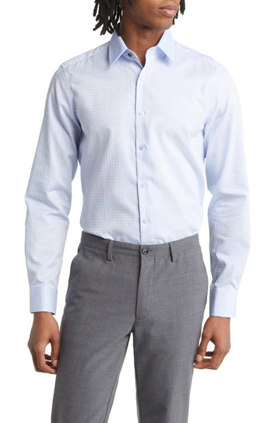 Duchamp Tailored Fit Textured Solid Dress Shirt In Blue
