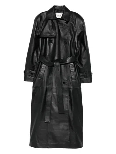 Ducie Corrin Buttoned Belted Leather Trench In Black
