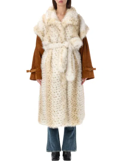 Ducie Harper Faux Fur Coat Suede Sleeve In Metallic