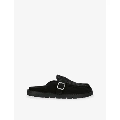 Duke + Dexter Womens Winston Embroidered Backless Suede Mules Black Eur 41 / 8 Uk