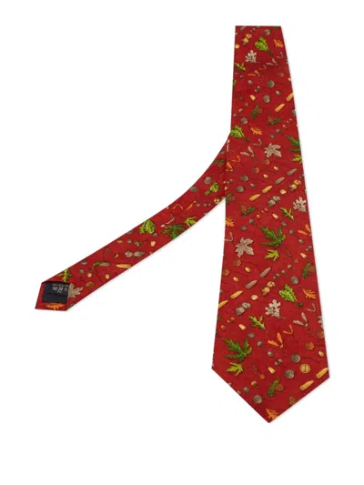Pre-owned Dunhill Leaf-print Silk Tie In Red