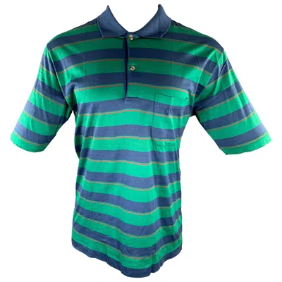 Pre-owned Dunhill Size M Green Navy Red Stripe Cotton Polo Polo