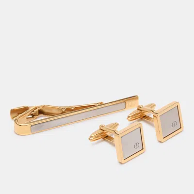 Pre-owned Dunhill Two Tone Hardware Tie Bar Clip And Cufflinks Set In Gold