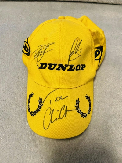 Pre-owned Dunlop X Racing Yellow Dunlop Pit Stop Moto Racing Autograph Cap