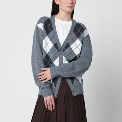 Dunst Argyle Wool Cardigan With V-neck And Button Front In Gray