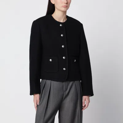 Dunst Classic Tweed Jacket With Fringe Edges & Patch Pockets In Black