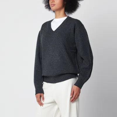 Dunst Wool Blend Crewneck Cardigan With Mother-of-pearl Buttons In Black