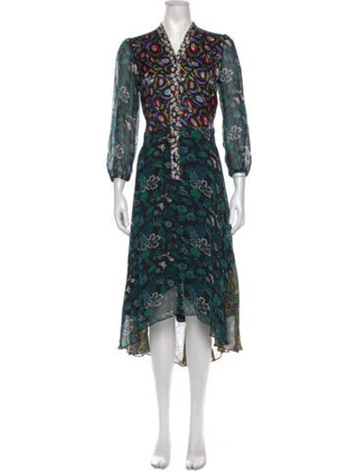 Pre-owned Duro Olowu Floral Print Long Dress In Green