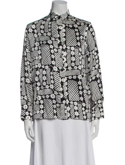 Pre-owned Duro Olowu Floral Print Long Sleeve Blouse In White