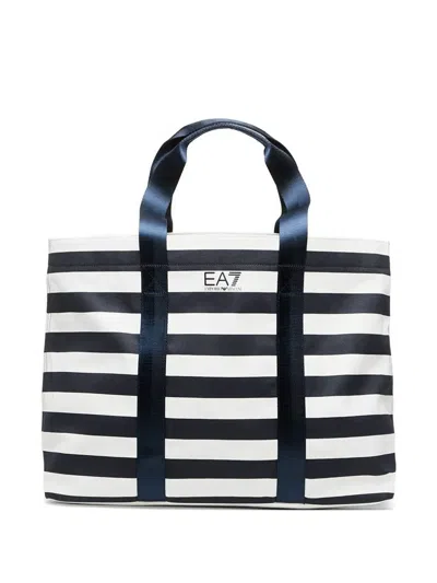 Ea7 Large Train Striped Tote Bag