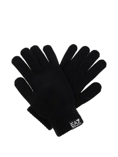Ea7 Logo-patch Knit Gloves In Black