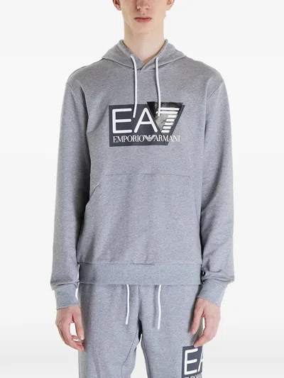 Ea7 Logo-print Drawstring Hoodie In Gray
