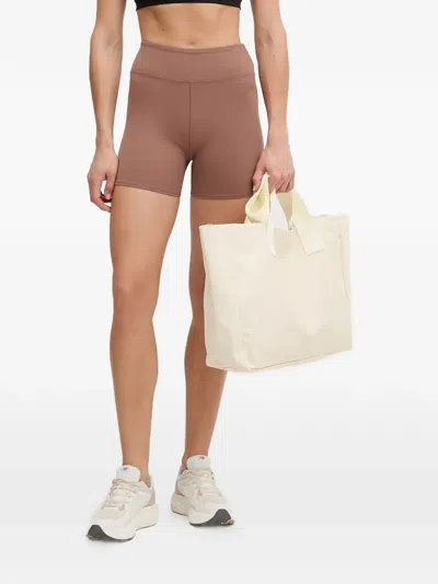 Ea7 Logo-print High-waisted Shorts In Brown