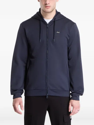 Ea7 Lux Identity Logo-plaque Zip-up Hoodie In Blue