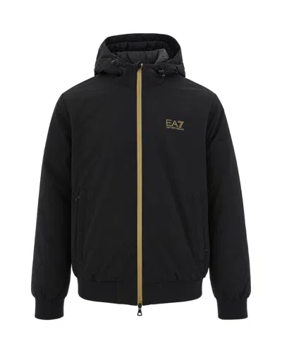 Ea7 Men's Hooded Puffer Bomber Jacket In Black