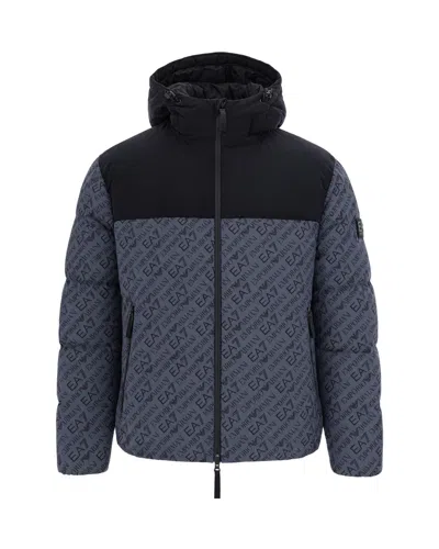 Ea7 Men's Hooded Puffer Jacket In Pewter