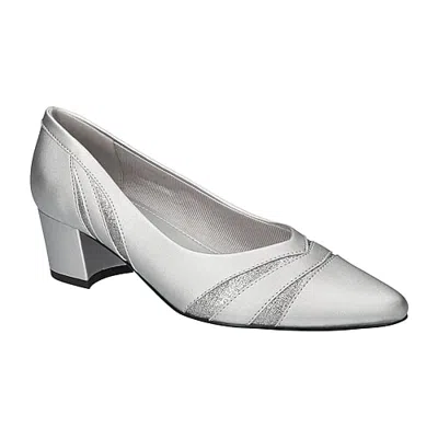 Easy Street Lizbeth Womens Pointed Closed Toe Block Heel Pumps In Silver