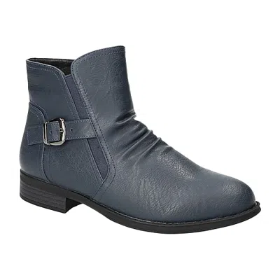 Easy Street Womens Junction Block Heel Booties In Blue