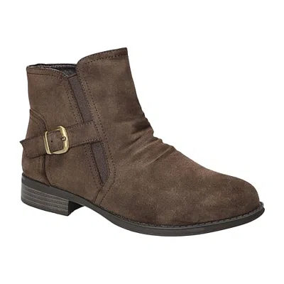 Easy Street Womens Junction Block Heel Booties In Brown